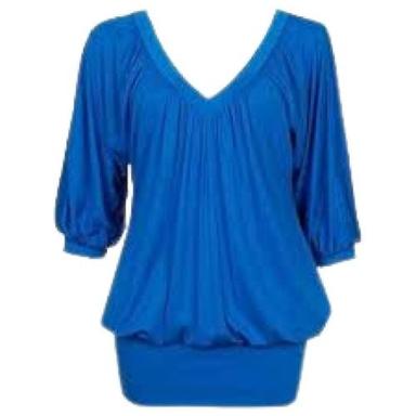 Navy Blue Ladies Daily Wear V Neck 3-4 Th Sleeve Plain Cotton Tops