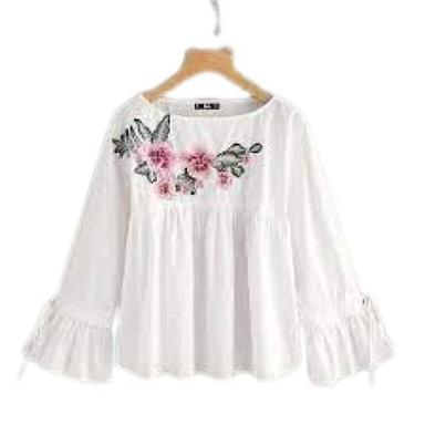 White Ladies Party Wear Embroidered Cotton Top