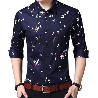 Mens Printed Full Sleeve Blue Casual Wear Cotton Shirt Age Group: Above 18