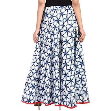 White And Blue Daily Wear Comforable Skin-Friendly Printed Cotton Long Skirt For Ladies