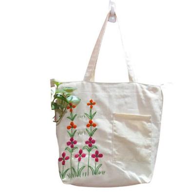 Flexiloop Handle Zipper Closure Embroidered Cotton Hand Bag For Shopping Use Capacity: 5 Kg/Hr