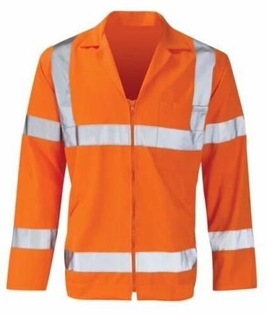 Orange Polo Collar Reflective Stripes Cotton Polyester Industrial Jacket For Construction Use