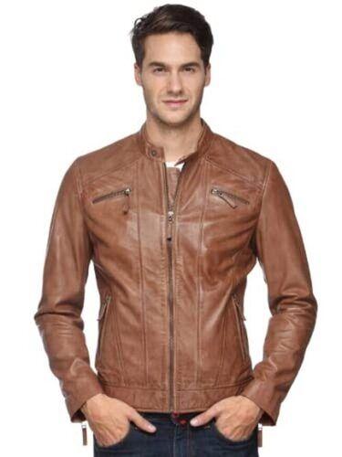 Brown Winter Wear Full Sleeves Zipper Closure Leather Jacket For Men