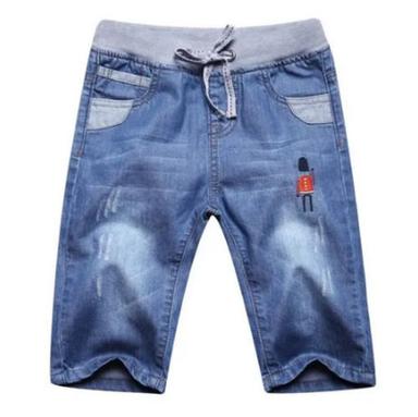 Blue Casual Wear Regular Fit Plain Denim Kids Capri For Summer Season