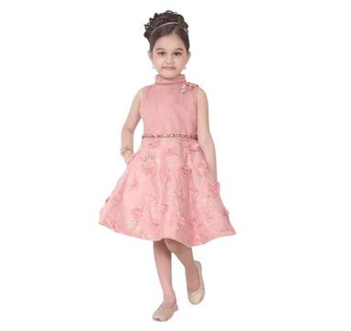 Party Wear Straight Collar Sleeveless Embroidered Polyester Frock For Girls  Age Group: Kids