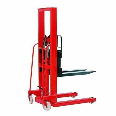 Red Rust Proof Semi Automatic Paint Coated Mild Steel Industrial Stacker With Four Wheel