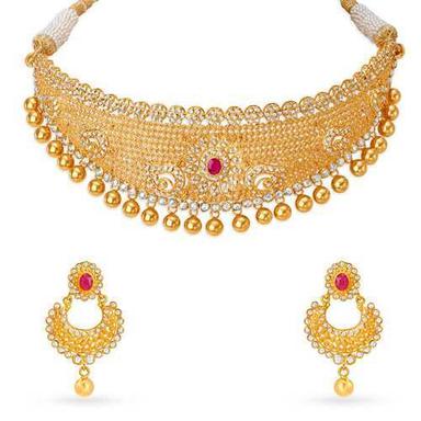 Golden 70.442Grams Wedding Wear Designer Gold Necklace Set For Women