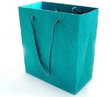 Sky Blue Embossing Surface Hand Length Handle Designer Paper Bag