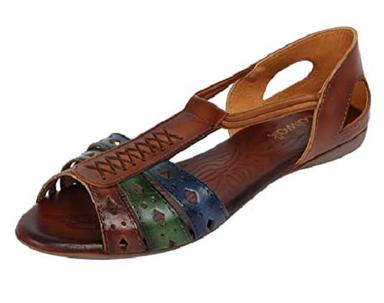 Brown Lightweight And Comfortable Flat Heel Genuine Leather Sandal For Ladies 