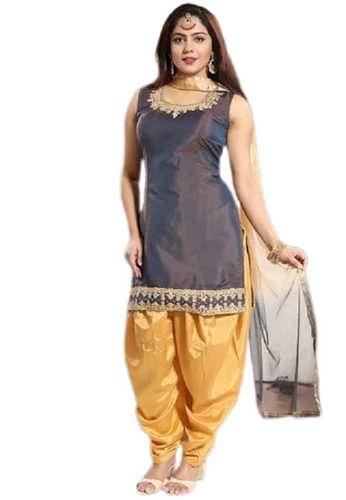 Indian Soft And Shinny Party Wear Embroidered Silk Salwar Kameez With Duppata 