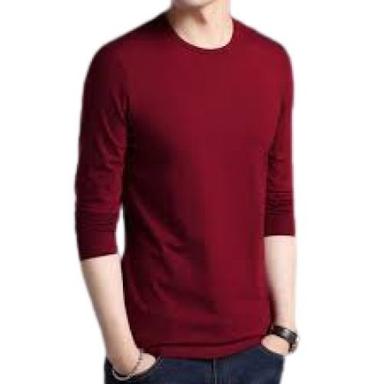 Mens Causal Wear Round Neck Full Sleeve Maroon Cotton T Shirts Gender: Male