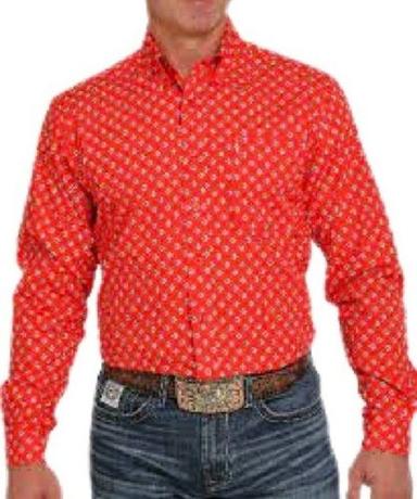 Mens Printed Full Sleeve Red Cotton Formal Wear Shirt Chest Size: 44 Inch