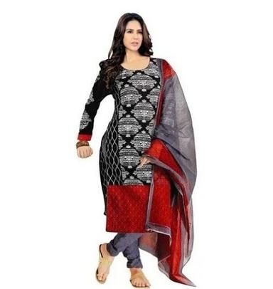 Anti Uv Black And Red Color Comfortable To Wear Cotton Salwar Suit