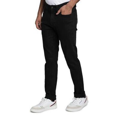 Black Slim Fit Daily Wear Plain Dyed Denim Jeans For Men'S