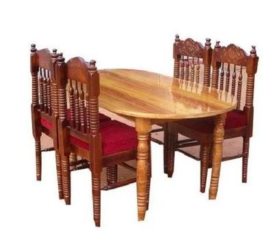 Machine Made Teak Wood Finish Polished Wooden Dining Table Set
