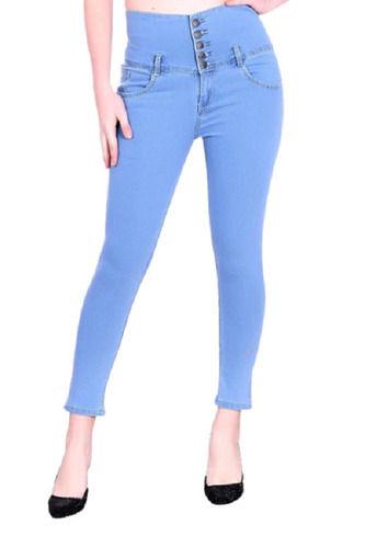 Button Closure High Waist Plain Dyed Stretchable Denim Jeans For Girls  Age Group: 13-15 Years