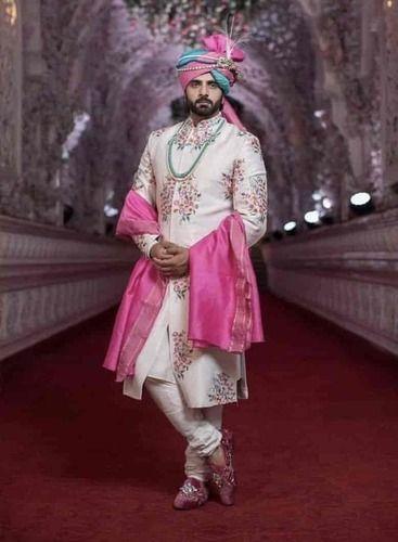 Men Embroidered Sherwani With Churidar Breeches For Wedding Wear Occasion