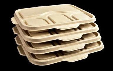 Sugarcane Bagasse Brown 4 Compartment Plates With Lid For Hotel