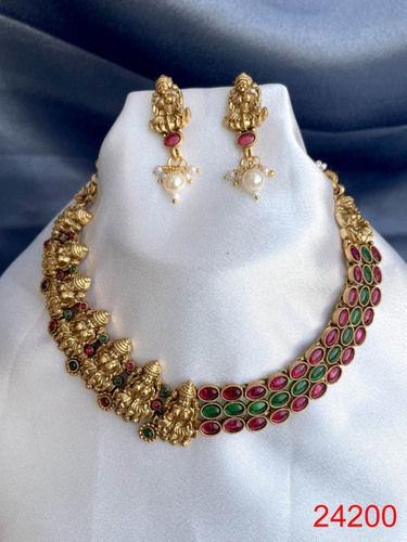 Traditional Gold Plated Lakshmi Necklace Set Gender: Women
