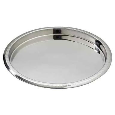 Silver 14 Inch Diameter Stainless Steel Hammered Rim Bar Serving Tray