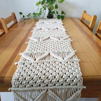 Yellow Bohemian Style Hand Knotted Macrame Dining Table Runner