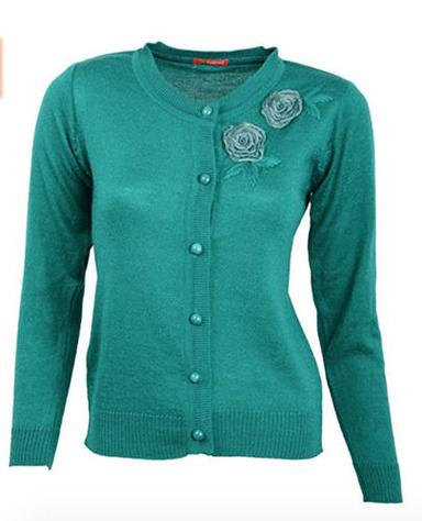 Full Sleeves Plain Pattern Round Neck Ladies Cardigan