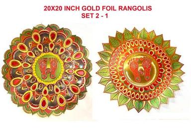 Round With Zig Zag Patterns Gold Plated Rangoli Stickers 20 Inch