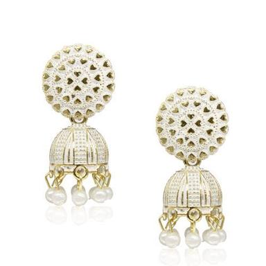 Fabula Fashion Traditional Gold Plated White Pearl Hang Jhumka Earrings