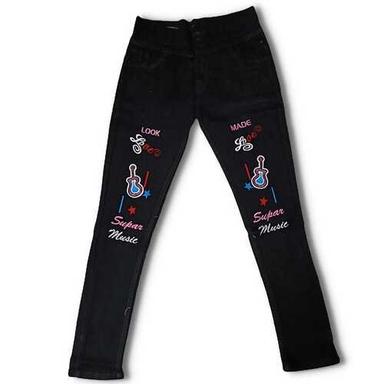 Black Color Ladies High Waist Embroidery Pattern Jeans