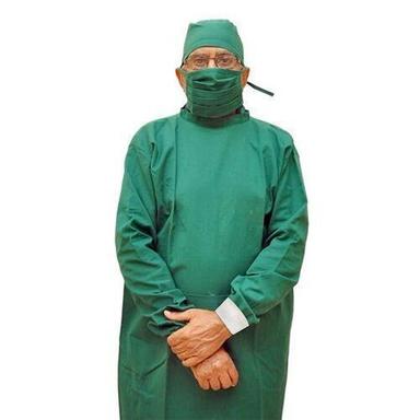 Regular Fit Long Sleeve Round Neck Green Cotton Surgical Gowns For Hospital