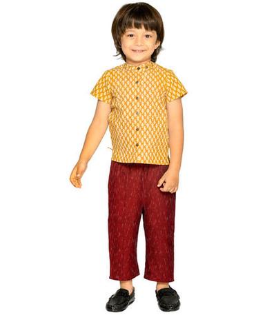 Baby Boys Yellow Maroon Half Sleeves Cotton Shirt Pant Birthday Party Set For 1 To 4 Years Boys