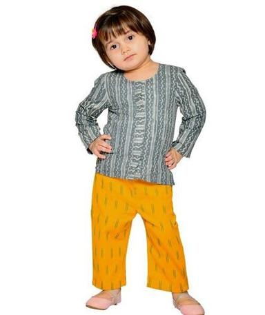 Baby Girls Grey Yellow Full Sleeves Cotton Top Pant Set For 1 To 4 Years Kids