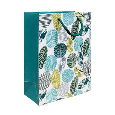 Handled Printed Pep Cream Green Leaf Small Paper Bag for Gifting
