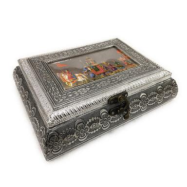 Madhurash Cards Rectangular Silver Wooden Dry Fruit Box 20X15X5 Cm Dimensions