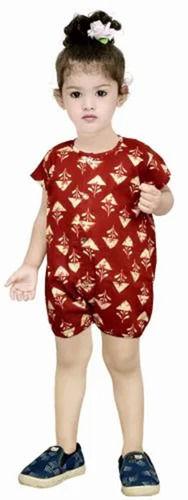 Casual Wear Regular Fit Skin-Friendly Sleeveless Breathable Cotton Printed Red Baby Romper