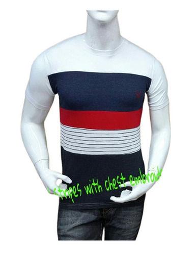 Casual Wear Readymade Regular Fit Short Sleeves Round Neck Striped Mens T Shirts