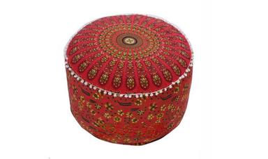 Round Omber Mandala Design Ottoman Cotton Pouf