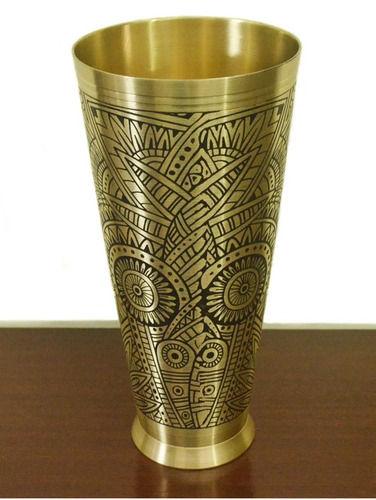 Round Shape Printed Pattern Pure Brass Lassi Glass