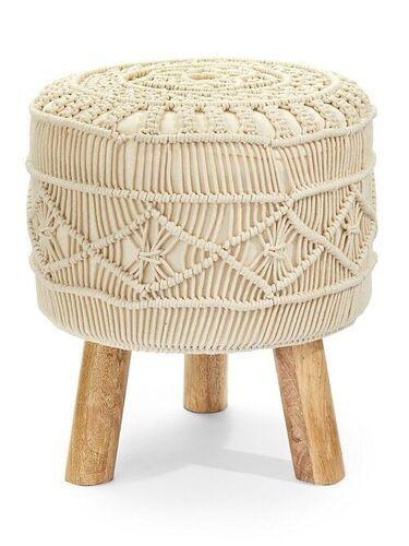 White Color Portable 14 Inch Round Wooden Stool