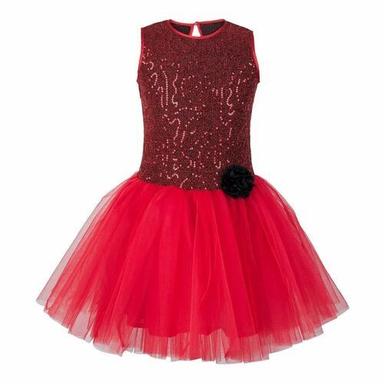 Round Neck Girls Red Party Wear Frock Dress
