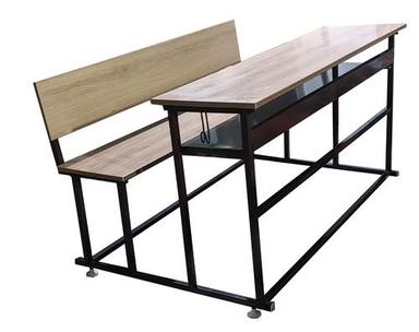 Two Seater Mild Steel And Wood Material School Desk Bench