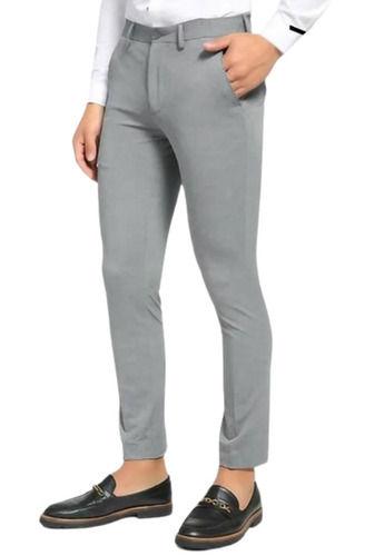 Grey Color Plain Pattern Mens Ankle Fit Formal Trouser