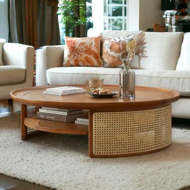 Natural Wooden Plain Cane Center Table