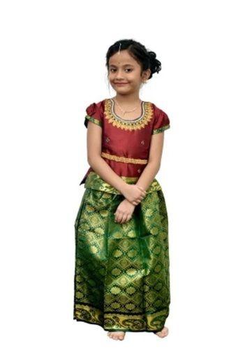 Multi Color Jaquard Fabric Pattu Pavadai Kids Girls Dress
