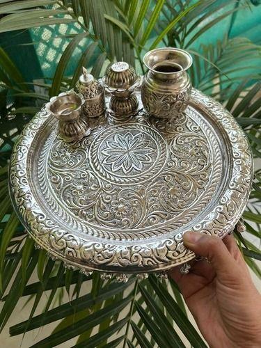 Silver Gold Plated Pooja Thali Style Antique