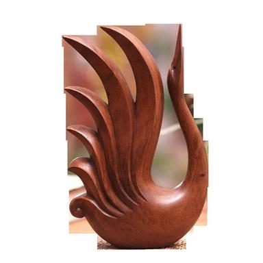 Hand Carved Brown Wood Swan Sculpture For DÃ©cor