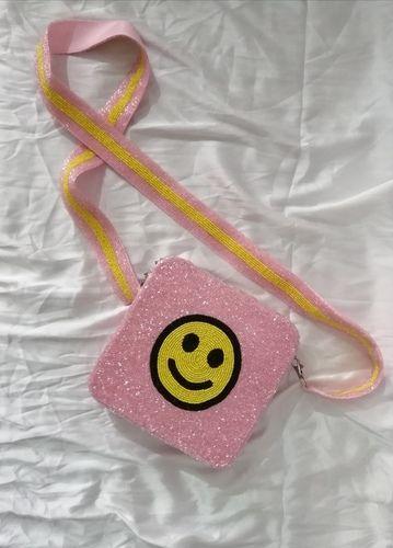 Ladies Pink Smiley Glass Beaded Bags