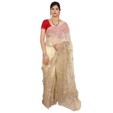 Party Wear Light Weighted Shrink Resistant Embroidered Chiffon Sarees for Ladies