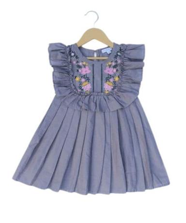 Grey Embroidery Cotton Kids Frock