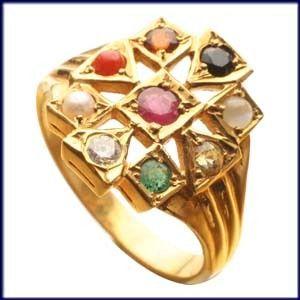 Gold Ring Studded with Nine Precious Stones